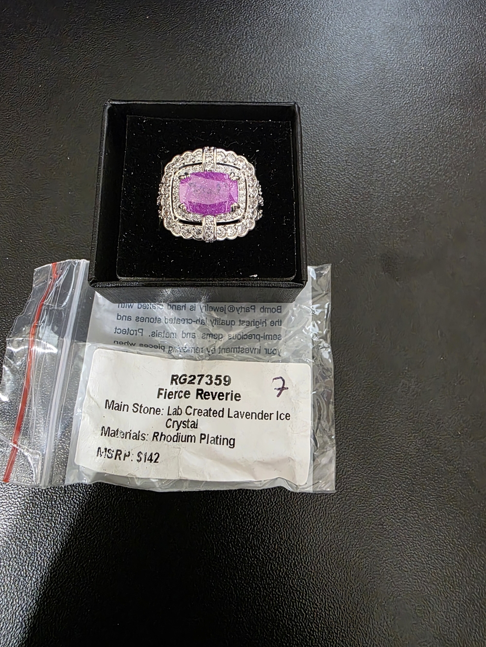 Fierce Reverie Lavender Crystal Ring with Rhodium Plating